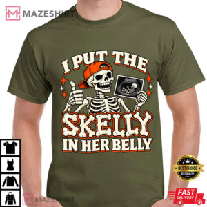 Halloween Spooky Baby Announcement Skelly In My Belly T Shirt (3)