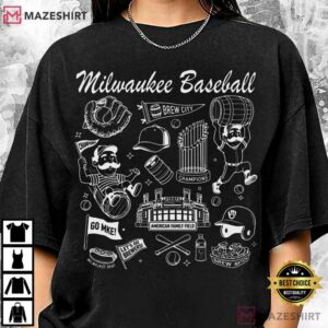 Milwaukee Brewer Doodle Art Baseball Game Day T Shirt (4)