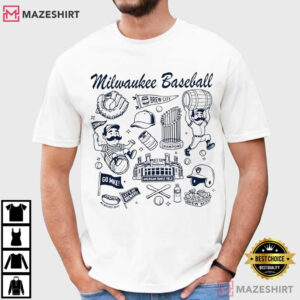 Milwaukee Brewer Doodle Art Baseball Game Day T Shirt (3)