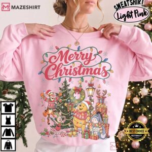 Merry Christmas Retro Winnie The Pooh Christmas Disney T Shirt (4)