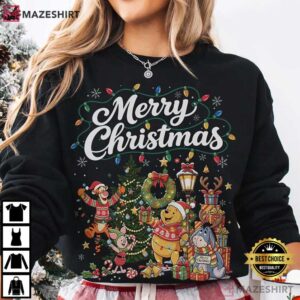 Merry Christmas Retro Winnie The Pooh Christmas Disney T Shirt (1)