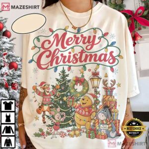 Merry Christmas Retro Winnie The Pooh Christmas Disney T Shirt (2)