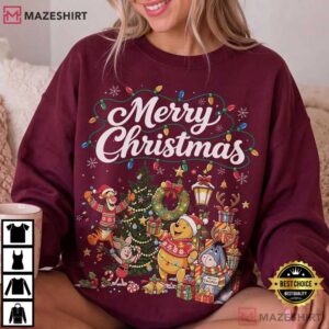 Merry Christmas Retro Winnie The Pooh Christmas Disney T Shirt (3)
