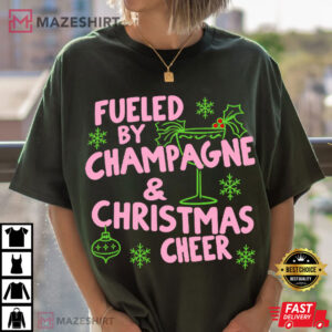Fueled By Champagne And Christmas Cheer Christmas Holiday Cocktail T Shir (1)