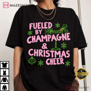 Fueled By Champagne And Christmas Cheer Christmas Holiday Cocktail T Sh