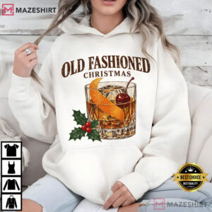 Old Fashioned Christmas Bourbon Cocktail Vintage Holly T Shirt (4)