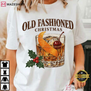 Old Fashioned Christmas Bourbon Cocktail Vintage Holly T Shirt (1)
