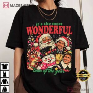 Christmas Character Collage Vintage Halftone Santa Snowman Reindeer T-Shirt