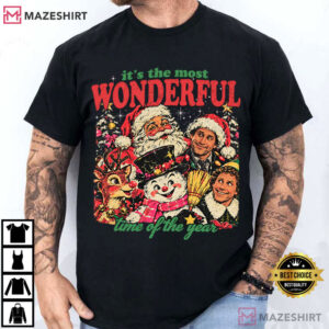 Christmas Character Collage Vintage Halftone Santa Snowman Reindeer T Shirt (1)