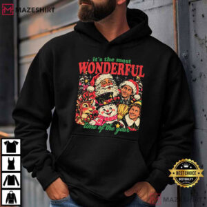 Christmas Character Collage Vintage Halftone Santa Snowman Reindeer T Shirt (3)