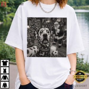 Dalmatian Christmas Funny Santa Dog Holiday T Shirt (4)