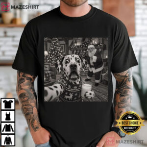 Dalmatian Christmas Funny Santa Dog Holiday T Shirt (1)