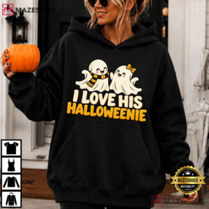 Halloween Couples I Love His Halloweenie I Love Her Boo Bees T Shirt (4)