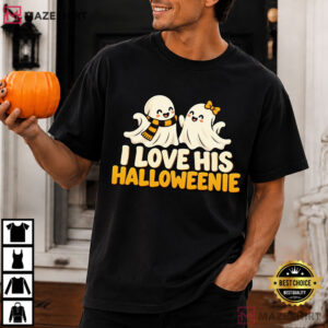 Halloween Couples I Love His Halloweenie I Love Her Boo Bees T Shirt (1)