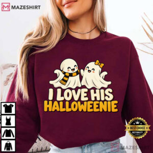 Halloween Couples I Love His Halloweenie I Love Her Boo Bees T Shirt (3)