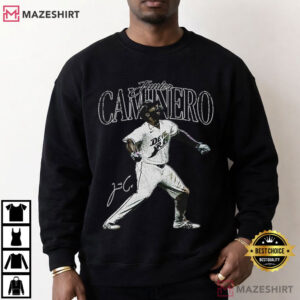 Junior Caminero Bleached Signature Tampa Bay Baseball Vintage T Shirt (4)