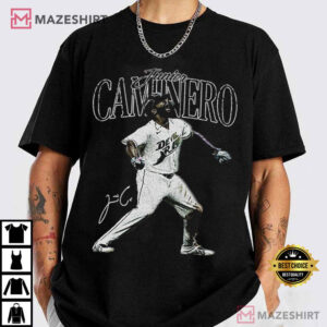 Junior Caminero Bleached Signature Tampa Bay Baseball Vintage T Shirt (1)