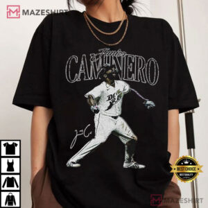 Junior Caminero Bleached Signature Tampa Bay Baseball Vintage T Shirt (2)