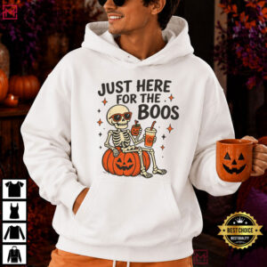 Just Here For The Boos Funny Skeleton Halloween Pumpkin T Shirt (4)