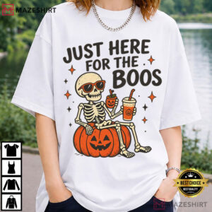 Just Here For The Boos Funny Skeleton Halloween Pumpkin T Shirt (2)