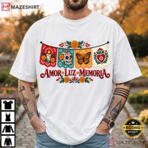 Dia De Los Muertos Papel Picado Sugar Skull And Monarch Butterfly Mexican T-Shirt