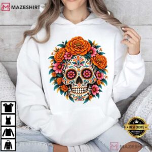 Floral Sugar Skull Day Of The Dead Dia De Los Muertos T Shirt (4)