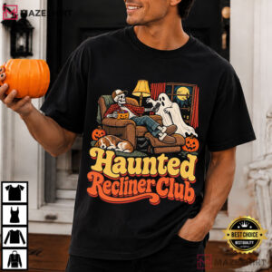 Haunted Recliner Club Funny Lazy Dad Halloween Retro T Shirt (1)