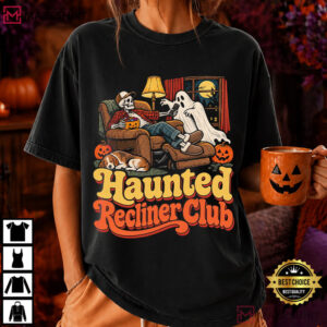 Haunted Recliner Club Funny Lazy Dad Halloween Retro T Shirt (2)
