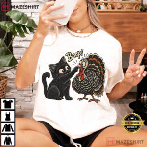 Black Cat Turkey Boop Funny Thanksgiving Cat Cute T Shirt (1)