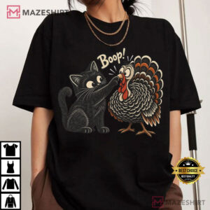 Black Cat Turkey Boop Funny Thanksgiving Cat Cute T Shirt (2)