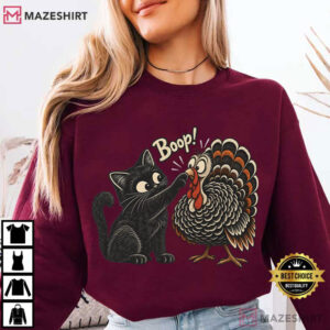 Black Cat Turkey Boop Funny Thanksgiving Cat Cute T Shirt (3)