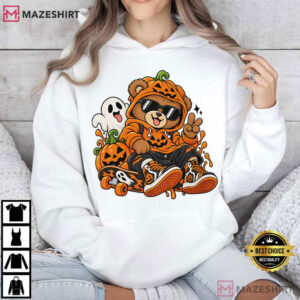 Halloween Bear Cute Skateboard Bear Spooky Ghost T Shirt (4)