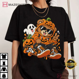 Halloween Bear Cute Skateboard Bear Spooky Ghost T Shirt (2)