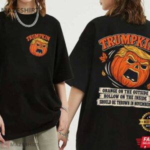 Trumpkin Halloween Trump Political Satire Pumpkin Face T Shirt (1)