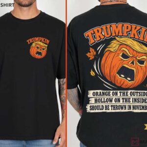 Trumpkin Halloween Trump Political Satire Pumpkin Face T Shirt (2)