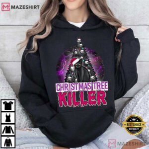 Christmas Tree Killer Funny Black Cat Gothic Holiday T Shirt (4)