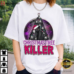 Christmas Tree Killer Funny Black Cat Gothic Holiday T Shirt (1)