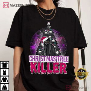Christmas Tree Killer Funny Black Cat Gothic Holiday T Shirt (2)