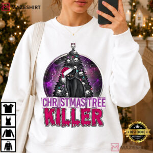 Christmas Tree Killer Funny Black Cat Gothic Holiday T Shirt (3)